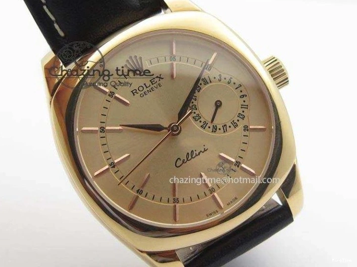 MiroTime 0209 Cozy Cellini Date RG Rose Gold Dial Stick Markers On Black Leather Strap A 3873